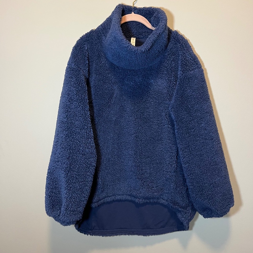 Lululemon Warmth Restore Sherpa Pullover Navy Blue Funnel Neck Fleece Size 10